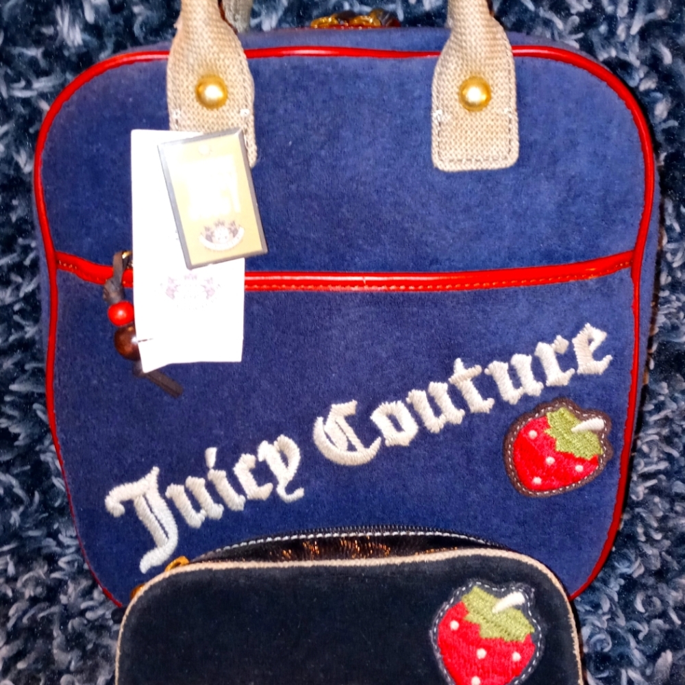 Juicy Couture Vintage Rare NWT Tote organizer blue strawberry small bag set of 2